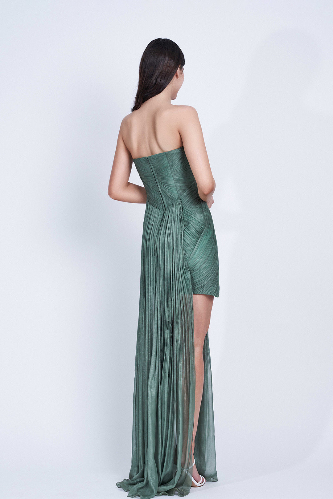 Strapless Dress with Embellished High Slit