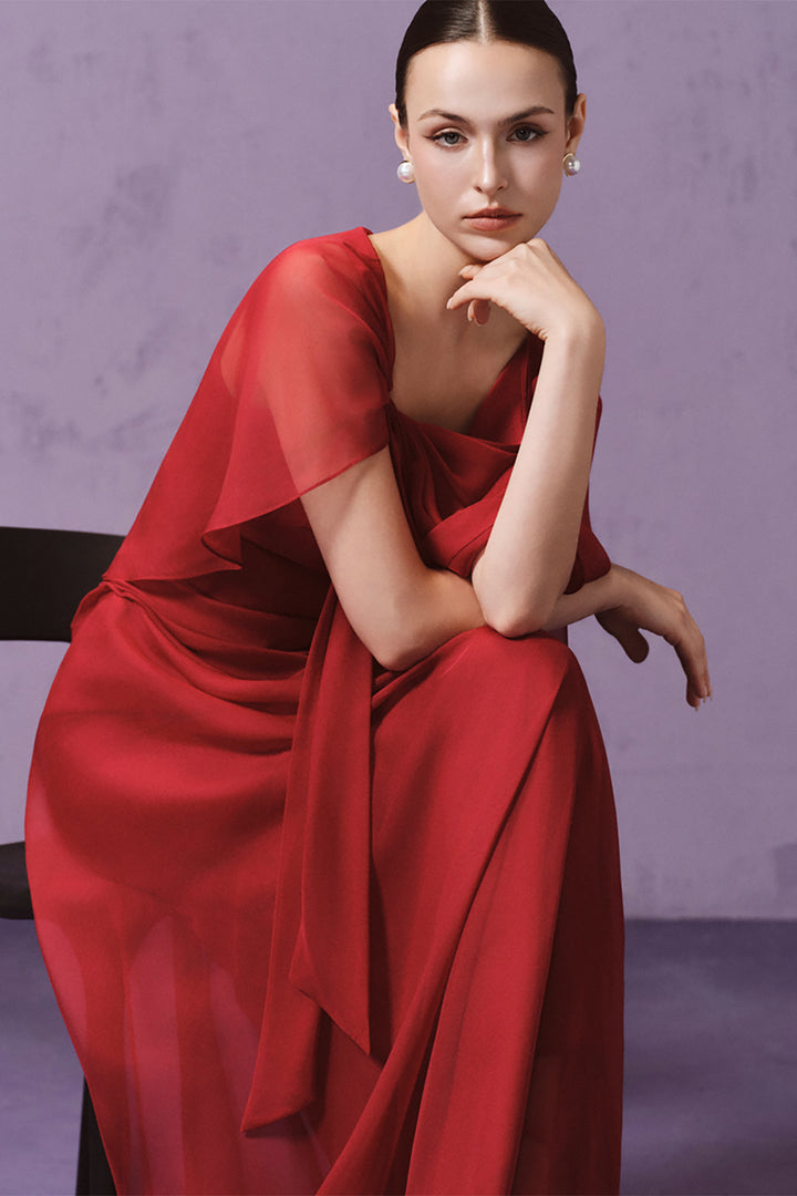 Asymmetrical Draped Embellished Dress