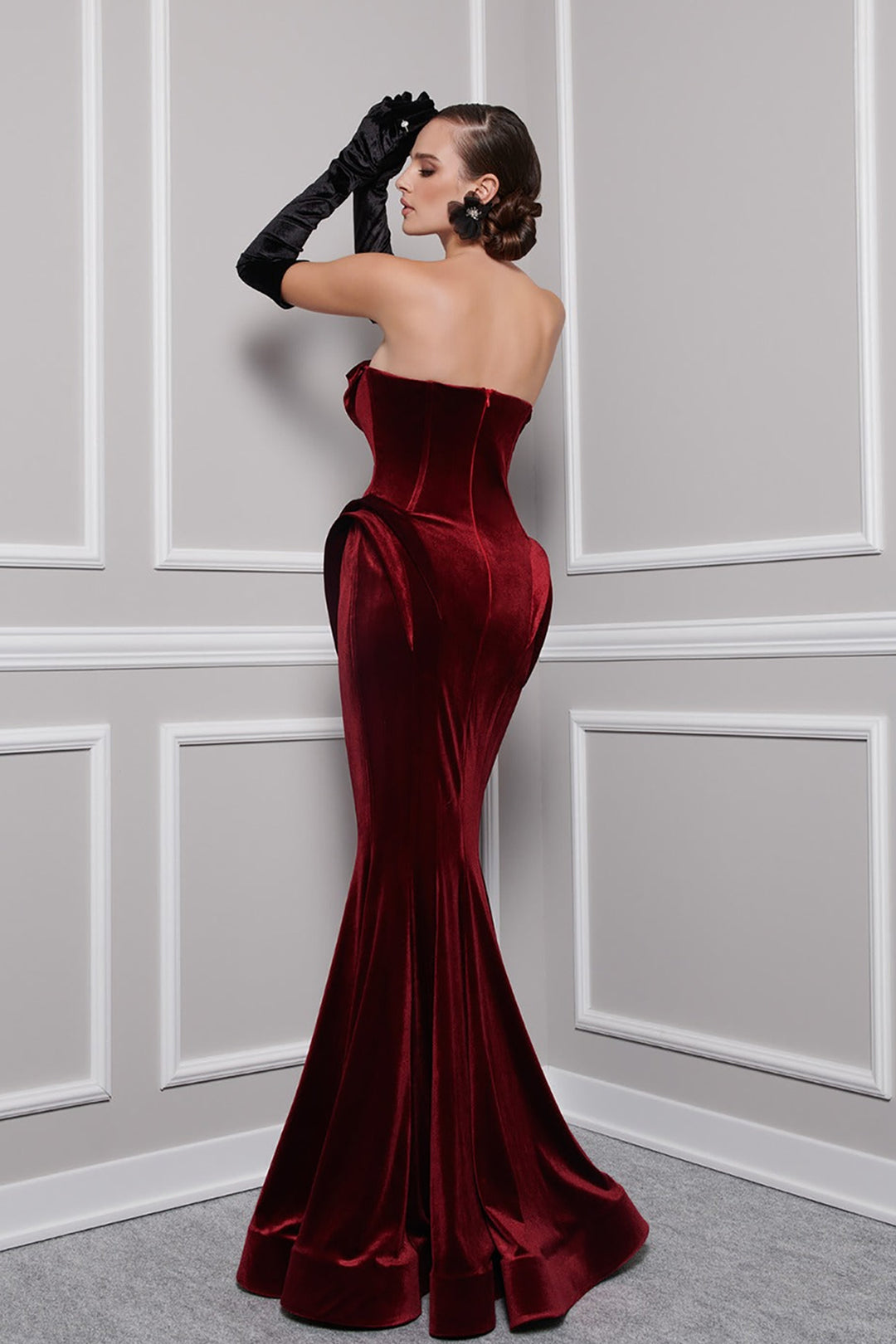 Strapless Velvet Mermaid with Draped Bodice