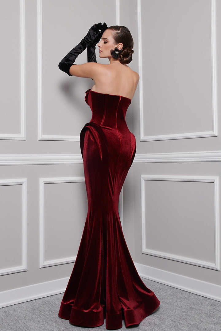 Strapless Velvet Mermaid with Draped Bodice