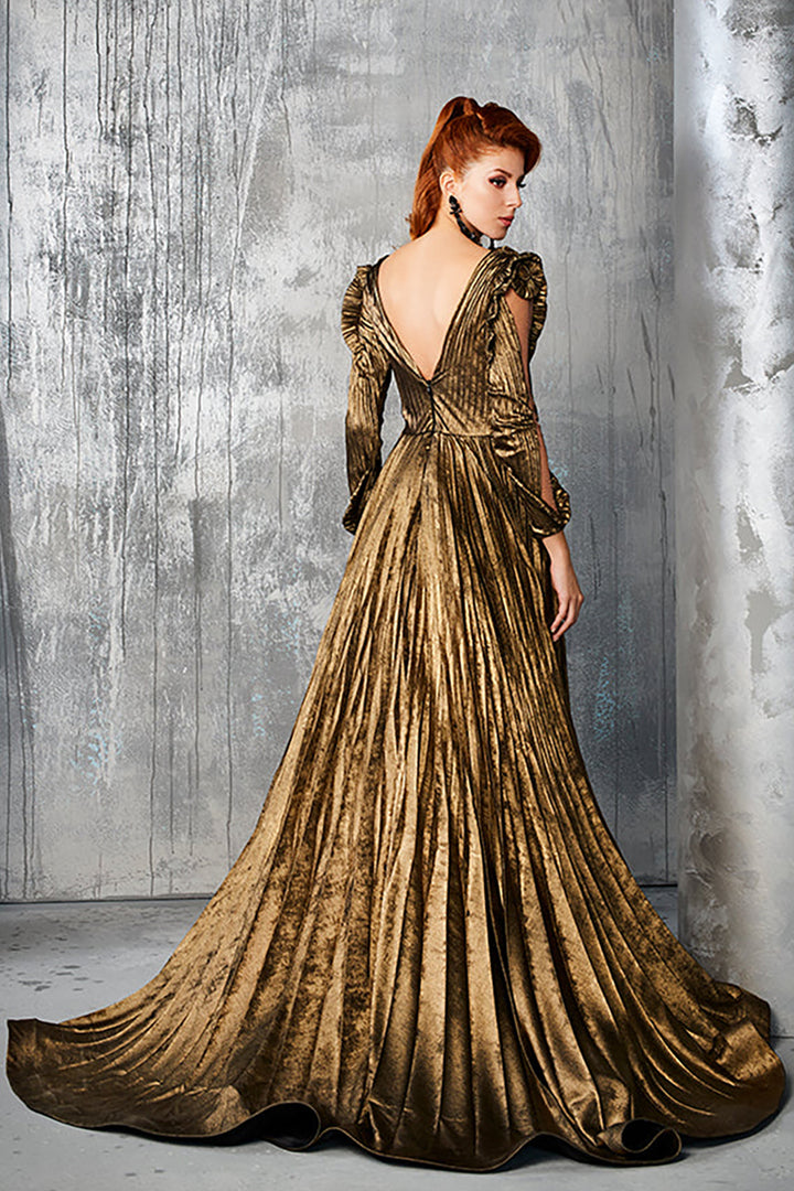 Metallic Crepe Long Dress
