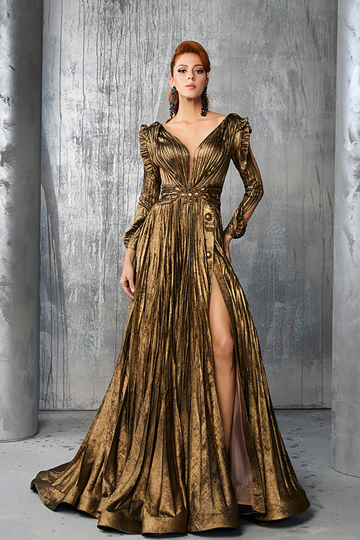 Metallic Crepe Long Dress