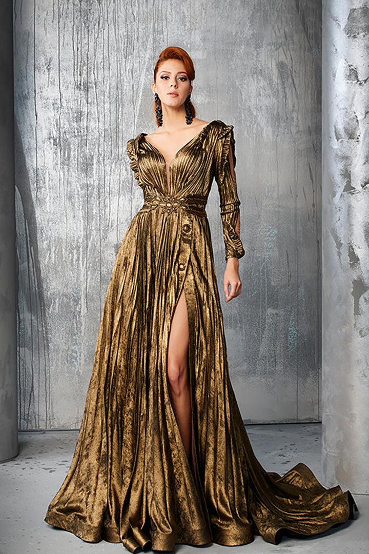 Metallic Crepe Long Dress