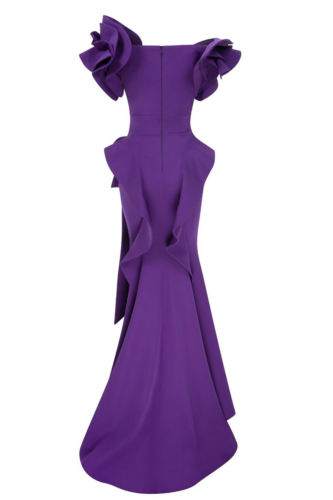 Crepe Mermaid Dress with V-Neckline and Embroidery