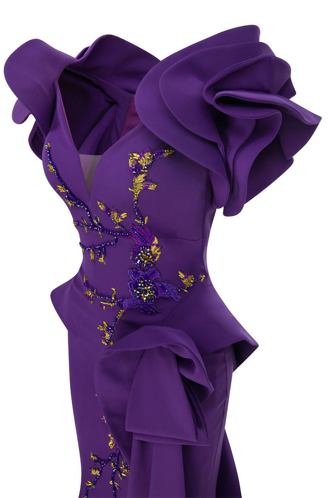 Crepe Mermaid Dress with V-Neckline and Embroidery