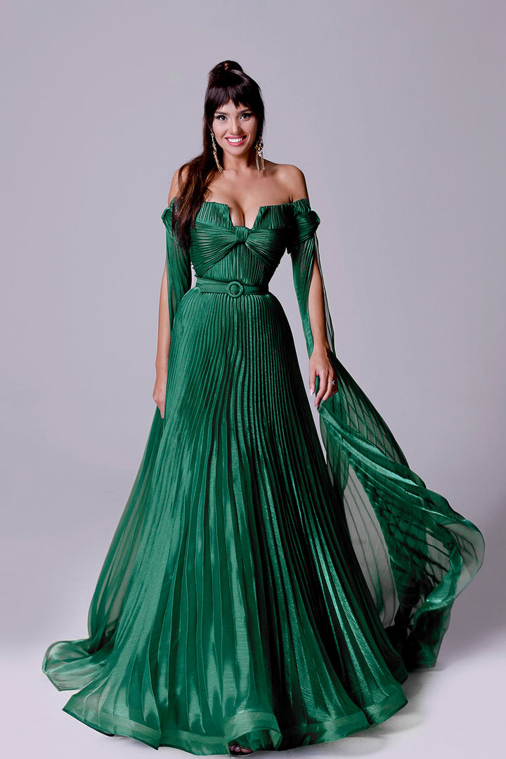 Off-The-Shoulder Organza Plissé Dress