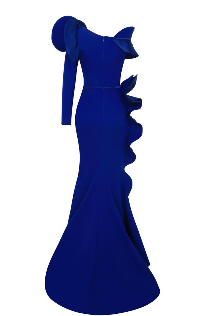 Crepe-Satin Mermaid Dress with V-Neckline