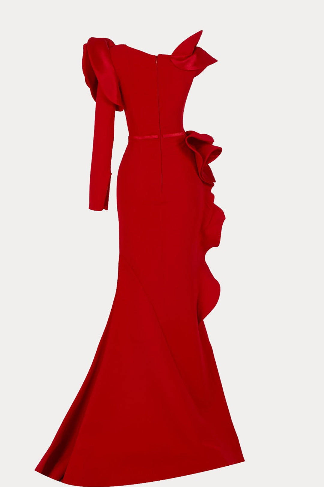 Crepe-Satin Mermaid Dress with V-Neckline