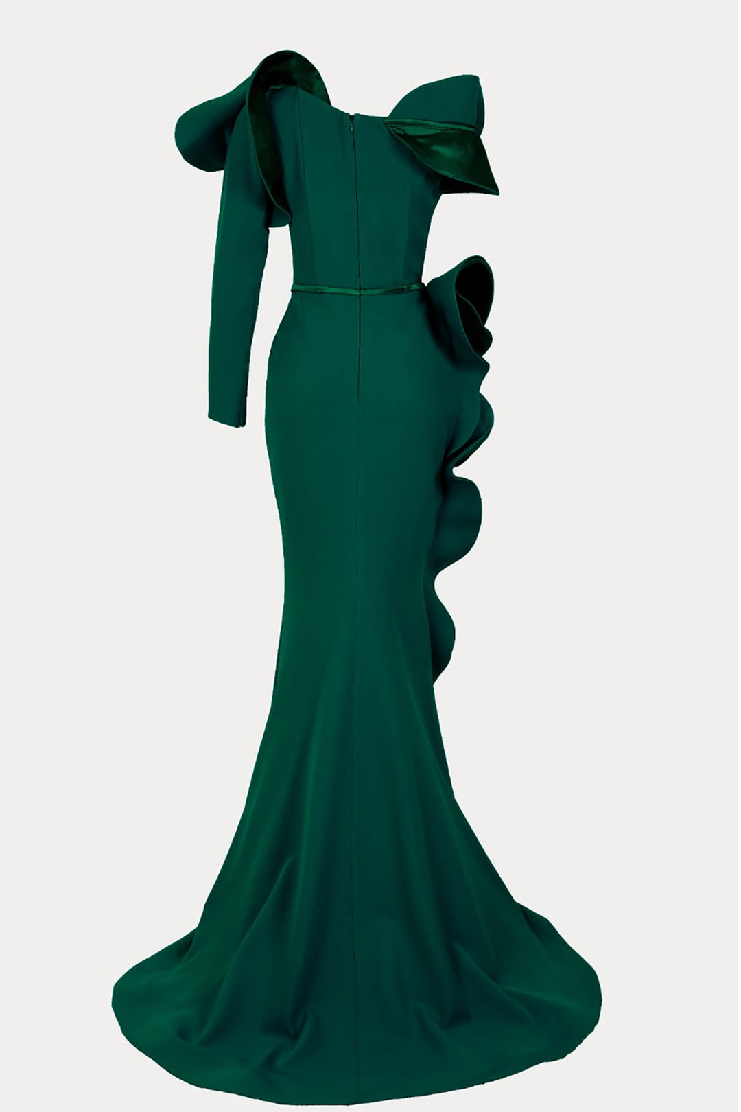 Crepe-Satin Mermaid Dress with V-Neckline