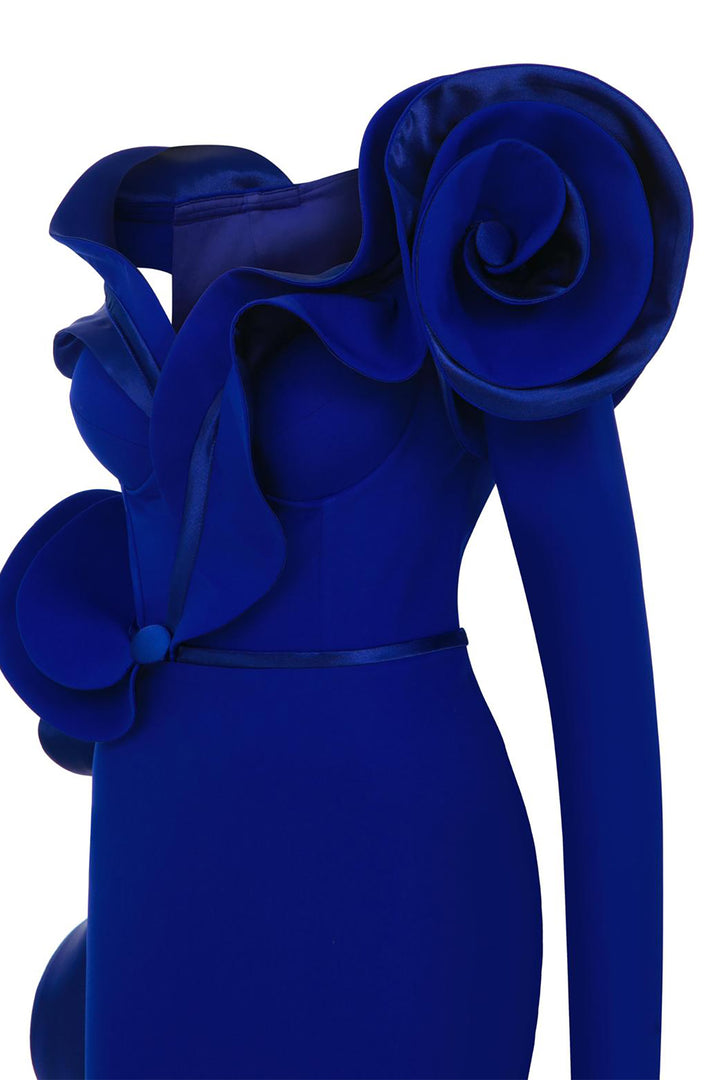 Crepe-Satin Mermaid Dress with V-Neckline