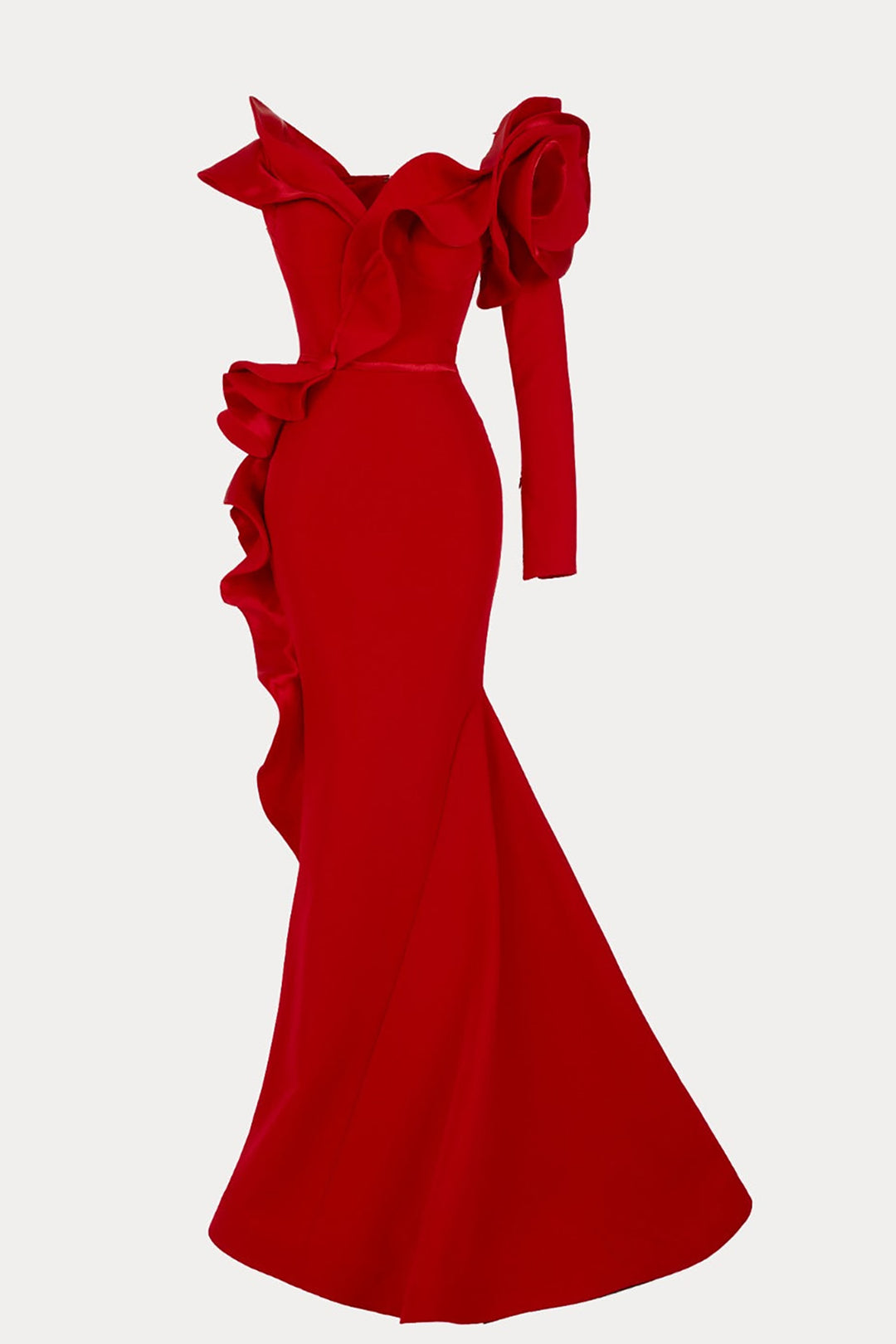 Crepe-Satin Mermaid Dress with V-Neckline