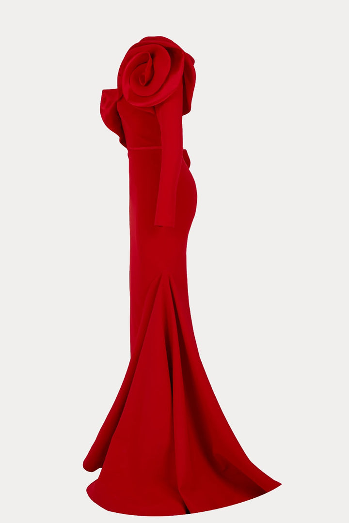 Crepe-Satin Mermaid Dress with V-Neckline