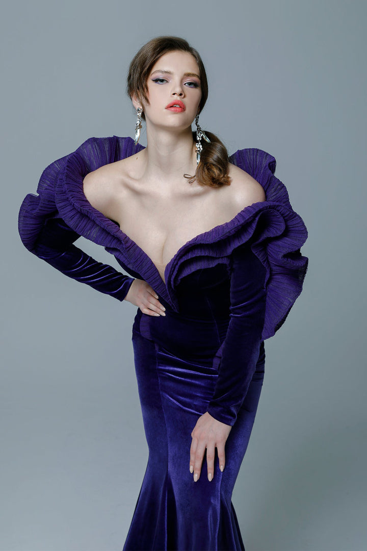 Velvet Off-The-Shoulder Mermaid Dress