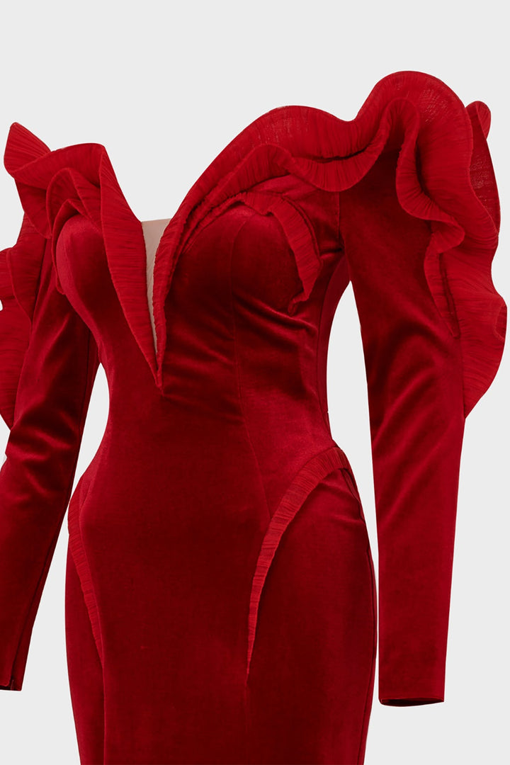 Velvet Off-The-Shoulder Mermaid Dress