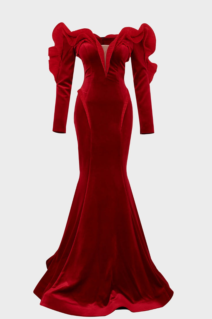 Velvet Off-The-Shoulder Mermaid Dress