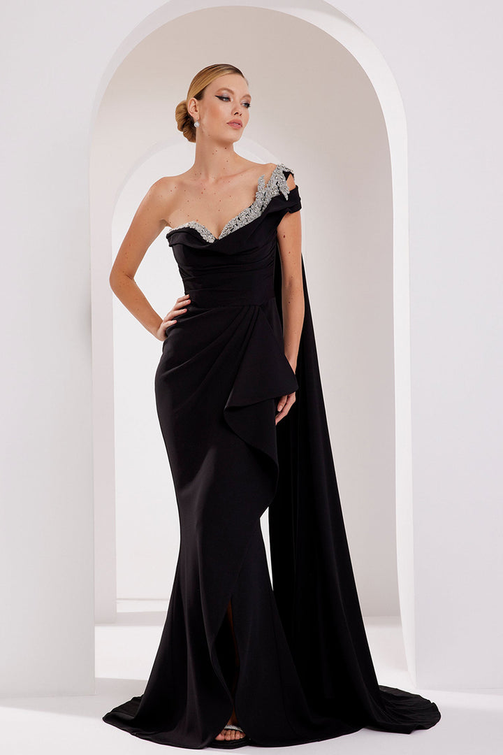 Crepe And Chiffon Strapless Dress