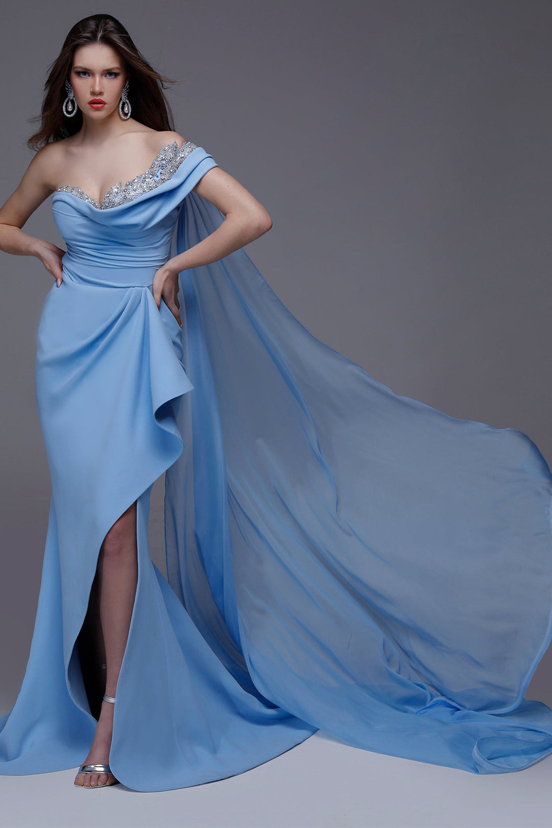 Crepe And Chiffon Strapless Dress