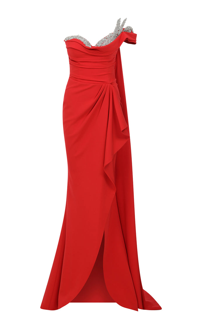 Crepe And Chiffon Strapless Dress