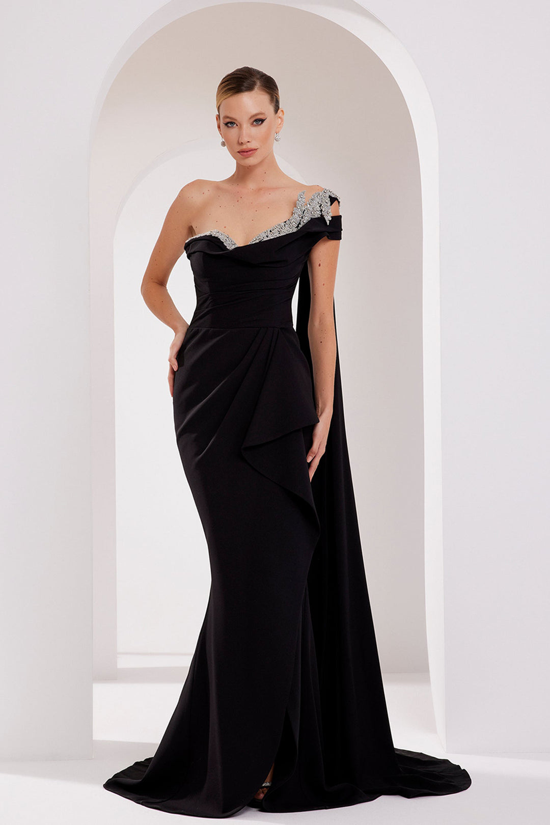 Crepe And Chiffon Strapless Dress