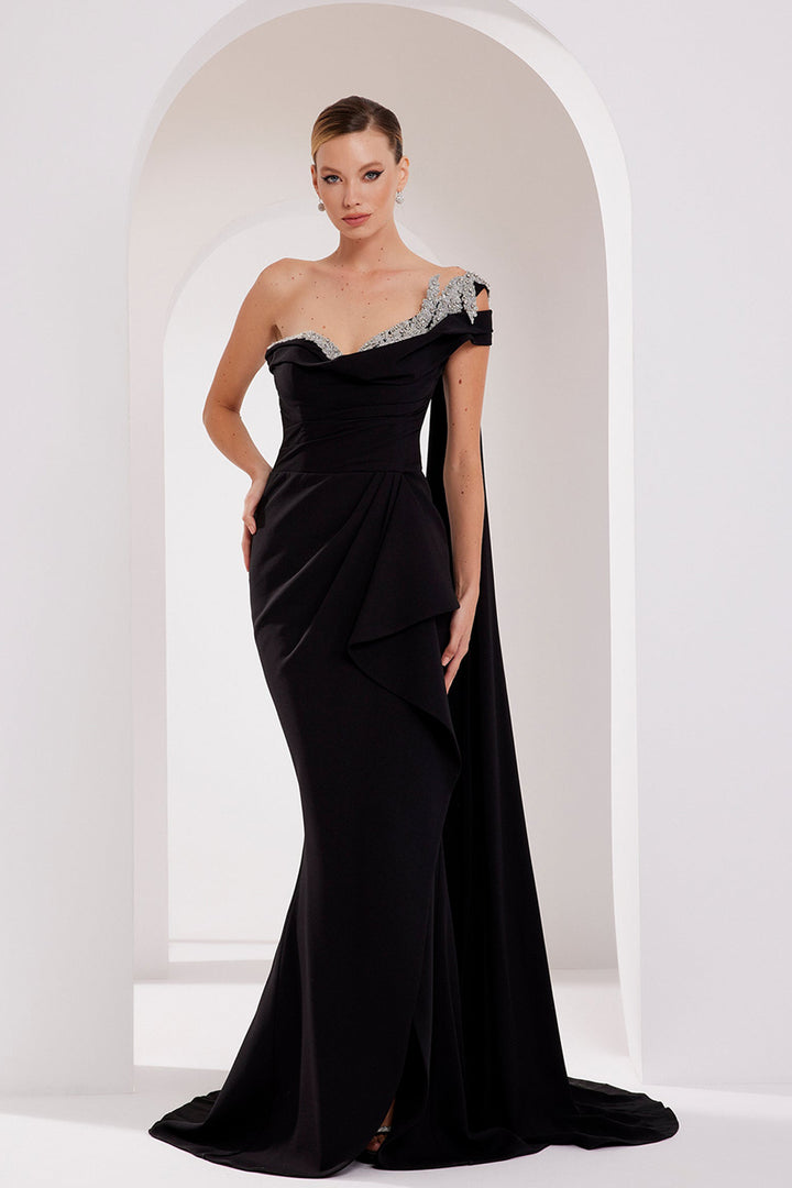 Crepe And Chiffon Strapless Dress