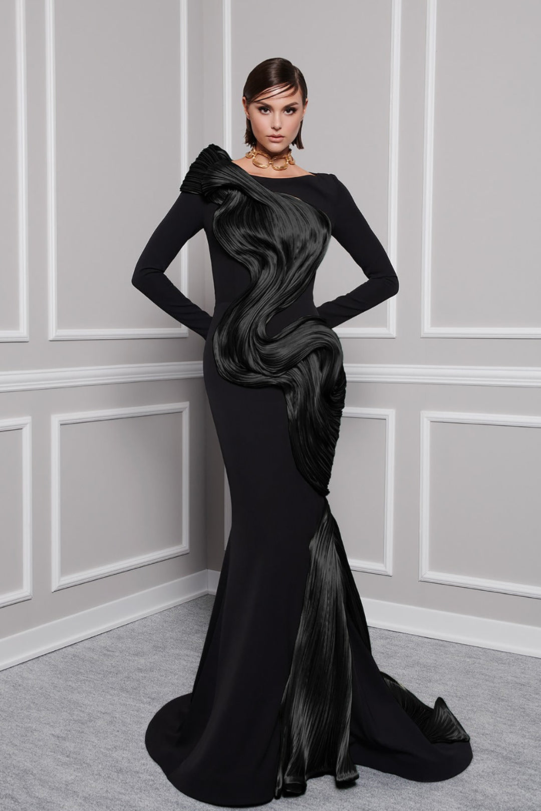 Crepe And Organza Jewel Neckline Mermaid