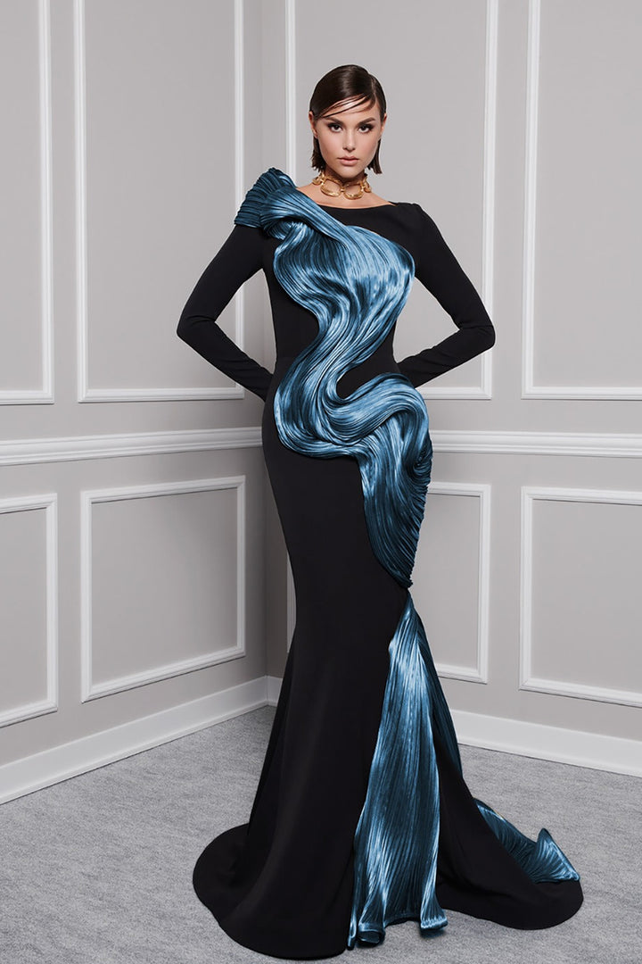 Crepe And Organza Jewel Neckline Mermaid