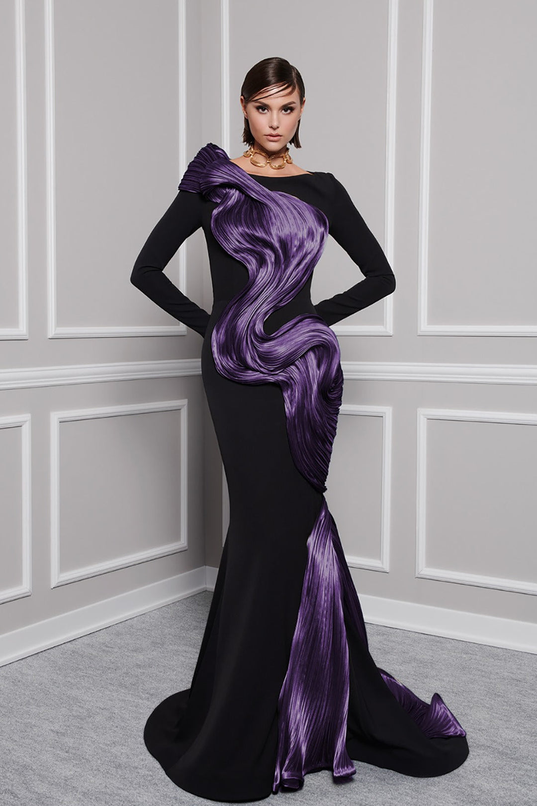 Crepe And Organza Jewel Neckline Mermaid