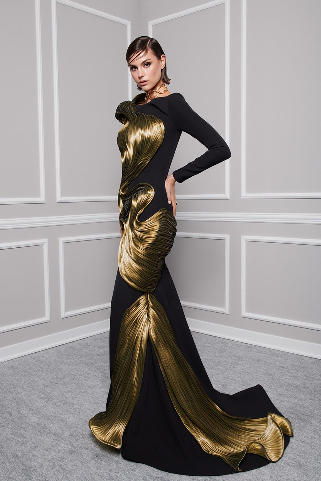 Crepe And Organza Jewel Neckline Mermaid