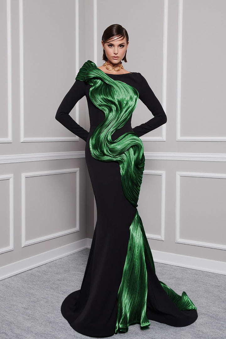 Crepe And Organza Jewel Neckline Mermaid