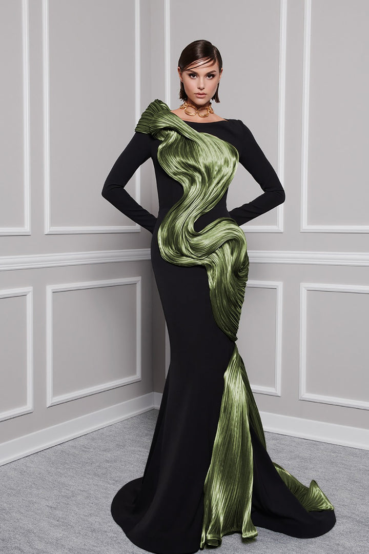 Crepe And Organza Jewel Neckline Mermaid