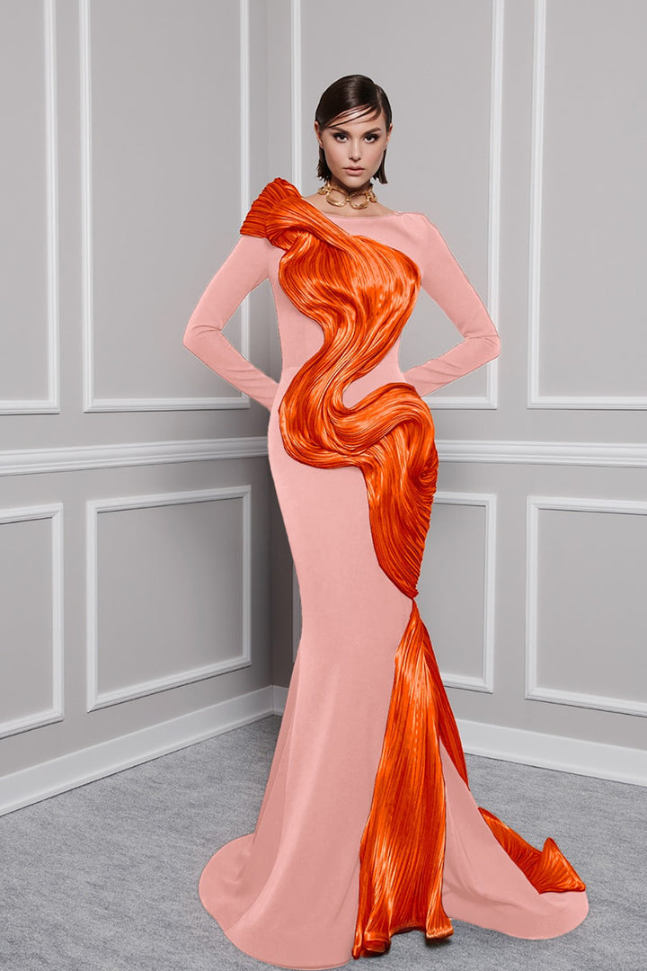 Crepe And Organza Jewel Neckline Mermaid