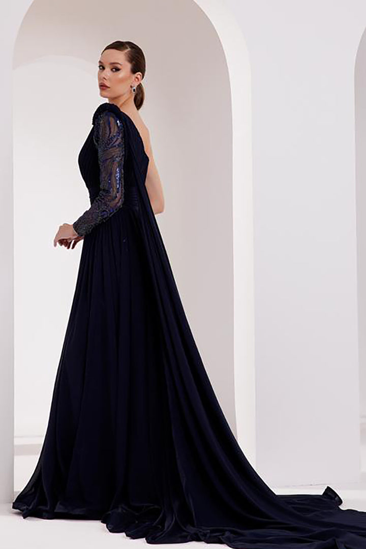 One-Shoulder Cape Dress