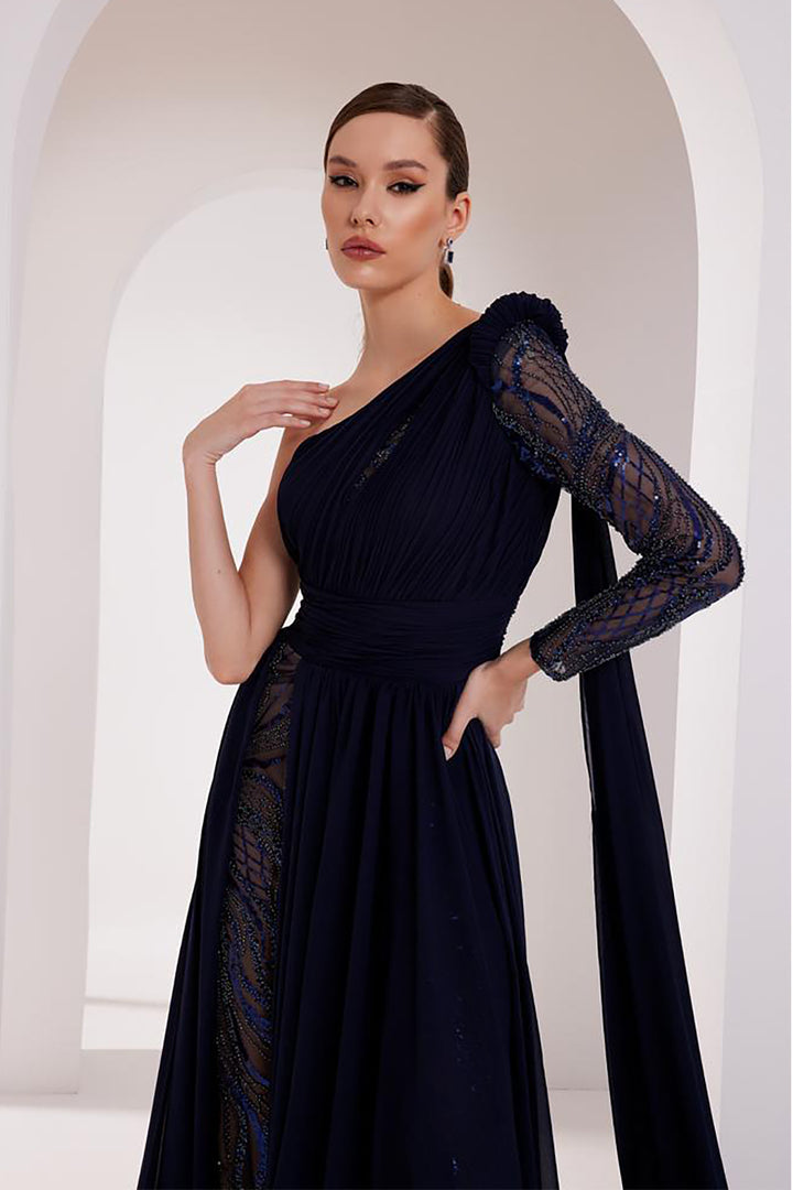 One-Shoulder Cape Dress