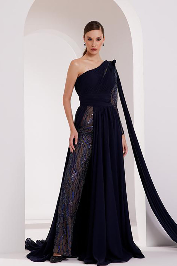 One-Shoulder Cape Dress