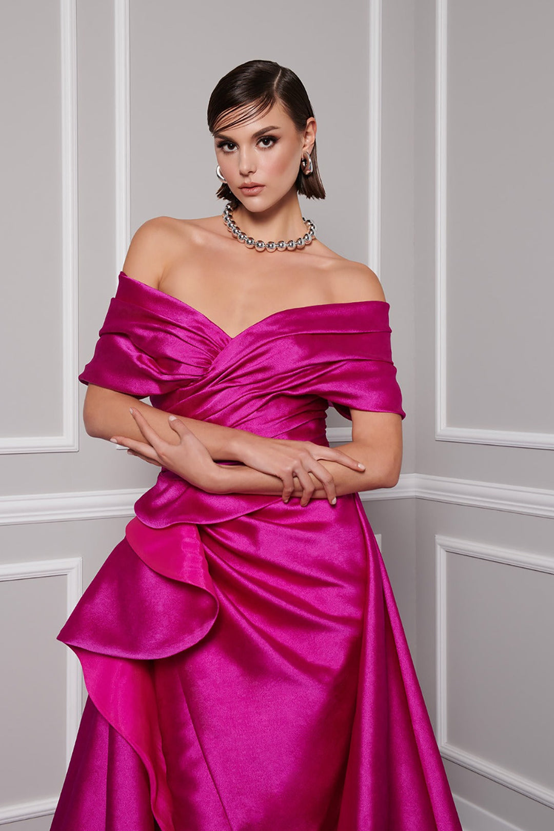 Broquard Strapless Flared Dress with Slit