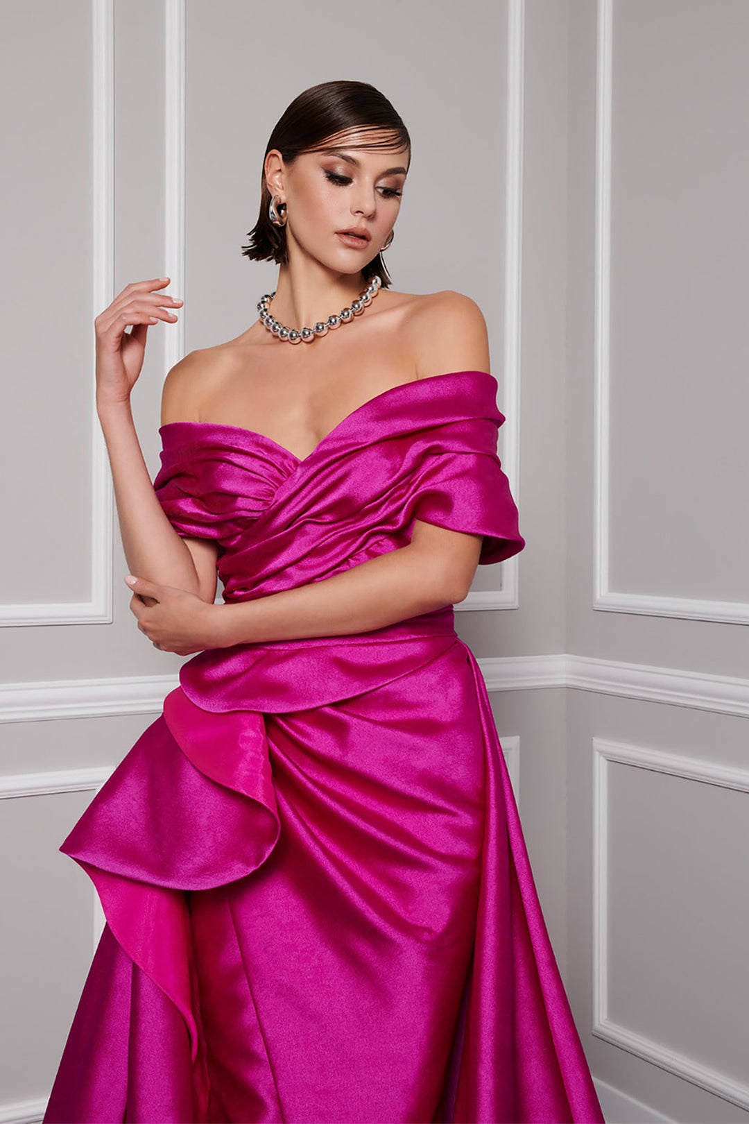 Broquard Strapless Flared Dress with Slit