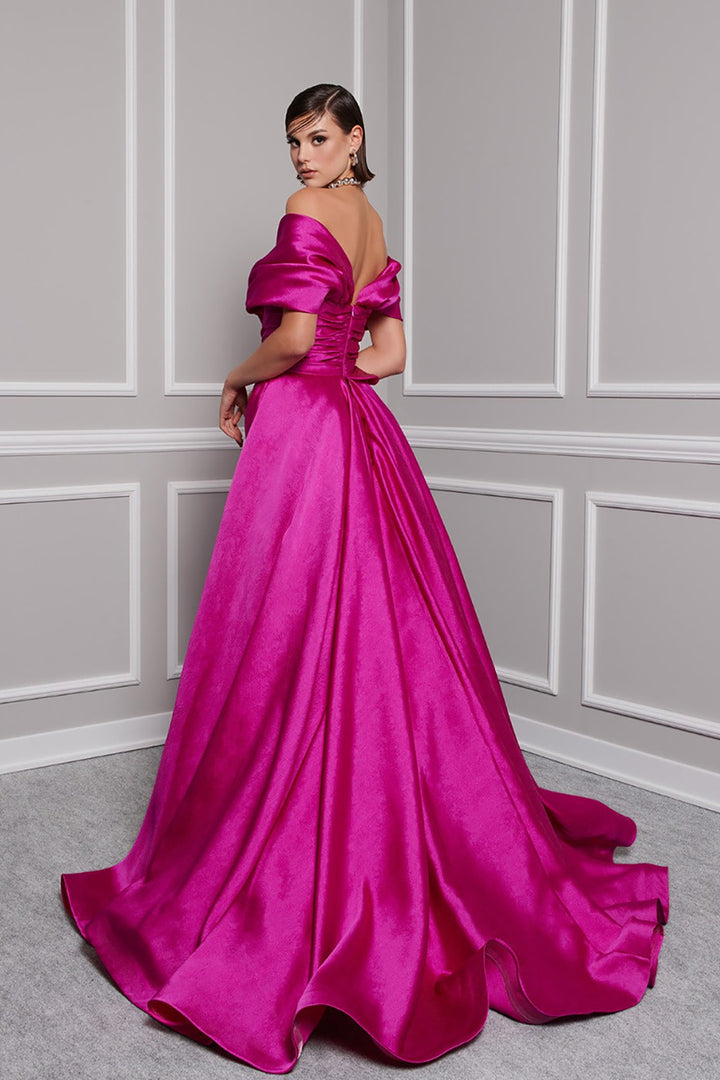 Broquard Strapless Flared Dress with Slit