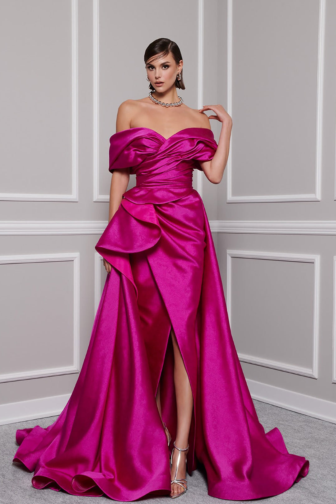 Broquard Strapless Flared Dress with Slit
