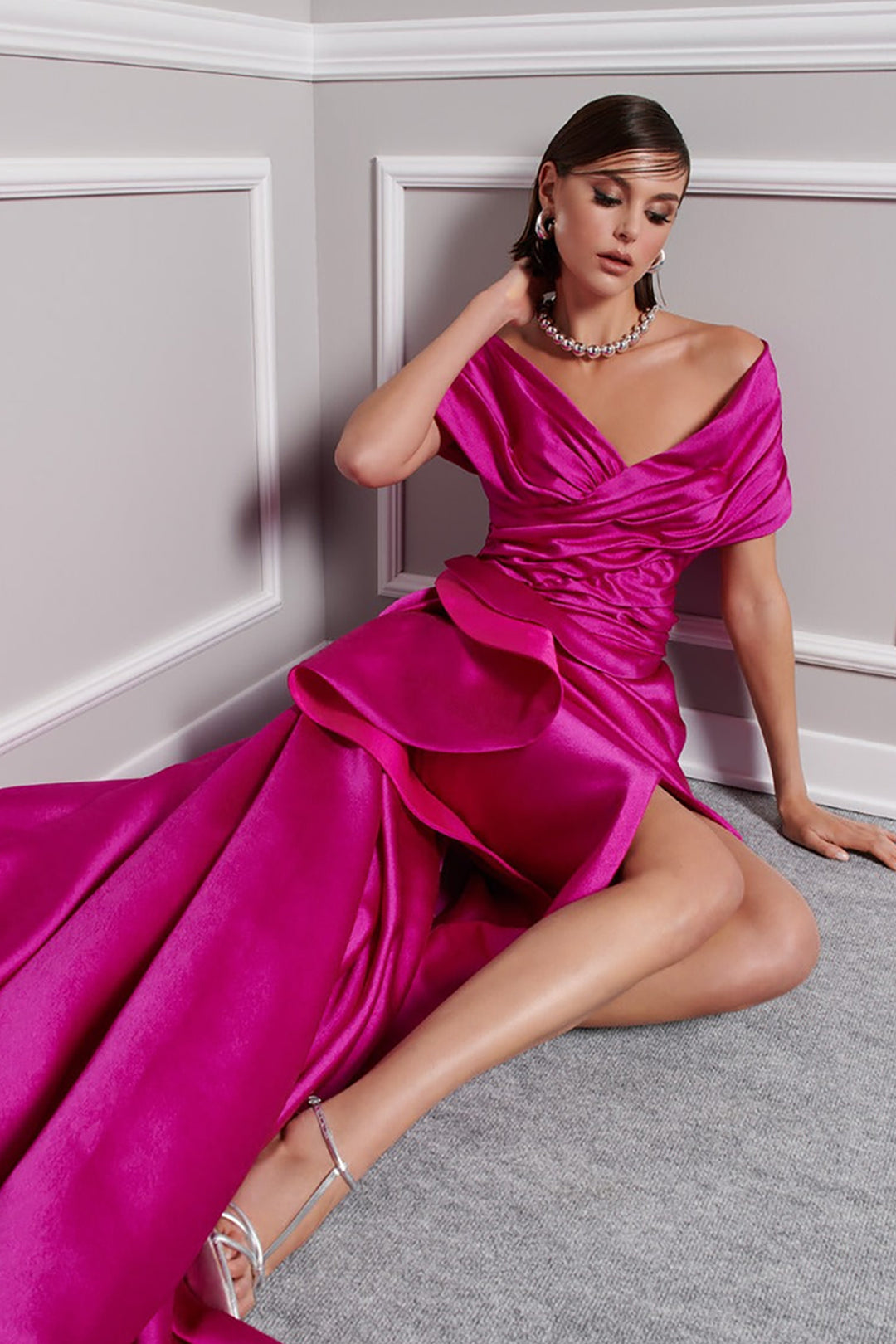 Broquard Strapless Flared Dress with Slit