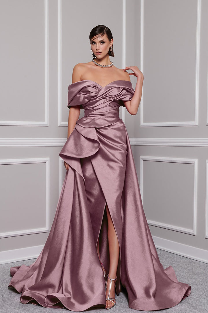 Broquard Strapless Flared Dress with Slit