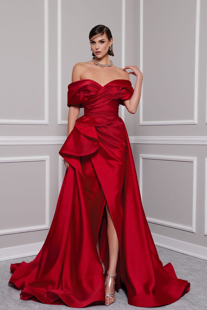 Broquard Strapless Flared Dress with Slit
