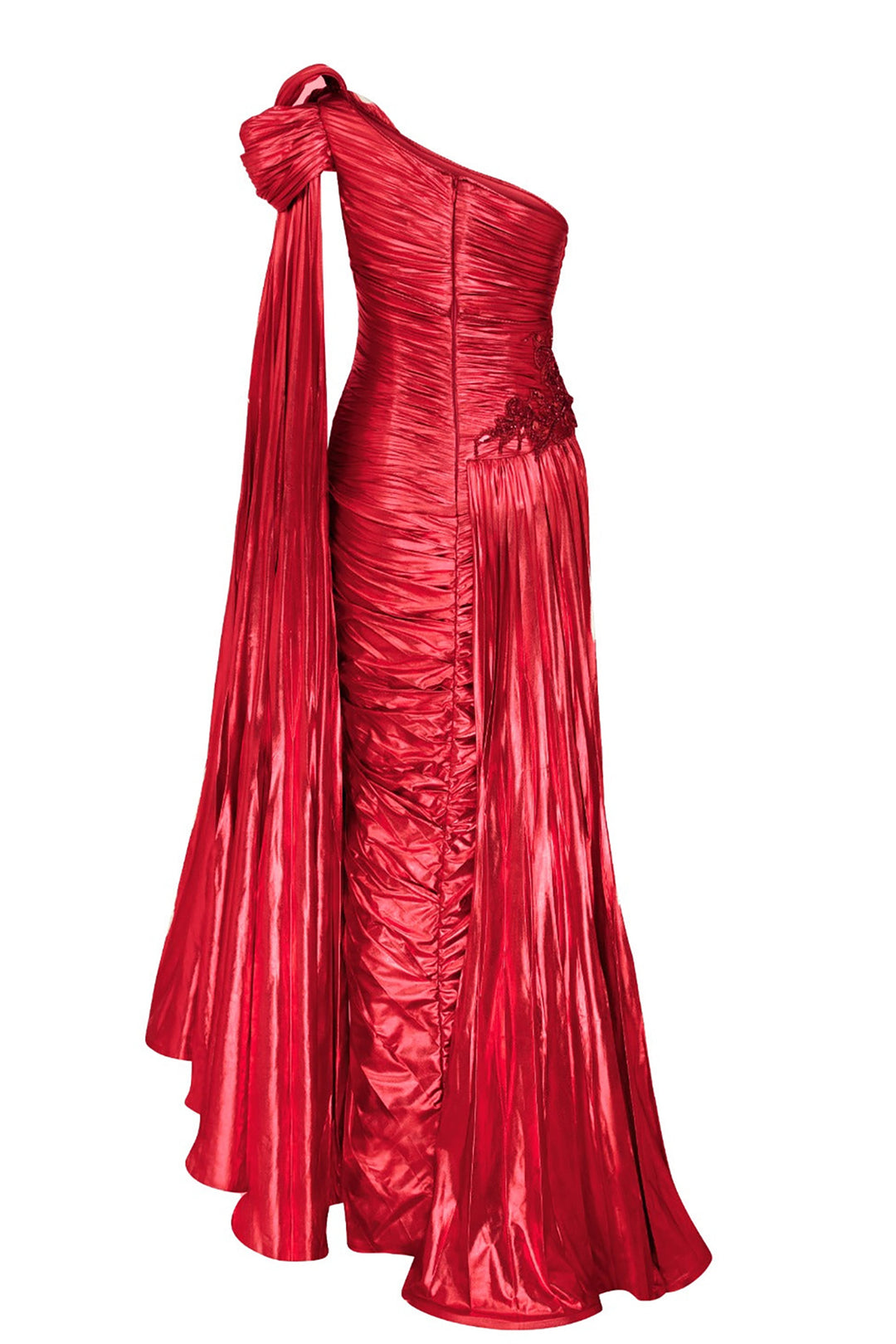 Asymmetric Lycra Dress with Sarong and Embroidered Waist