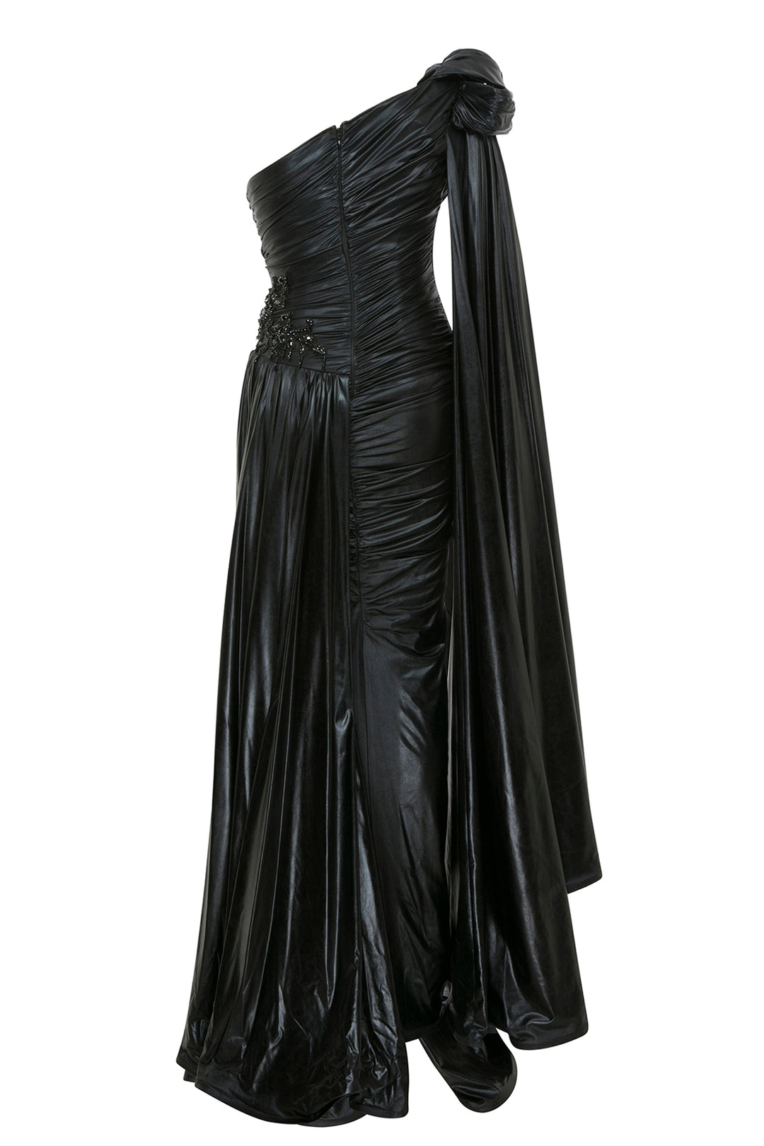 Asymmetric Lycra Dress with Sarong and Embroidered Waist