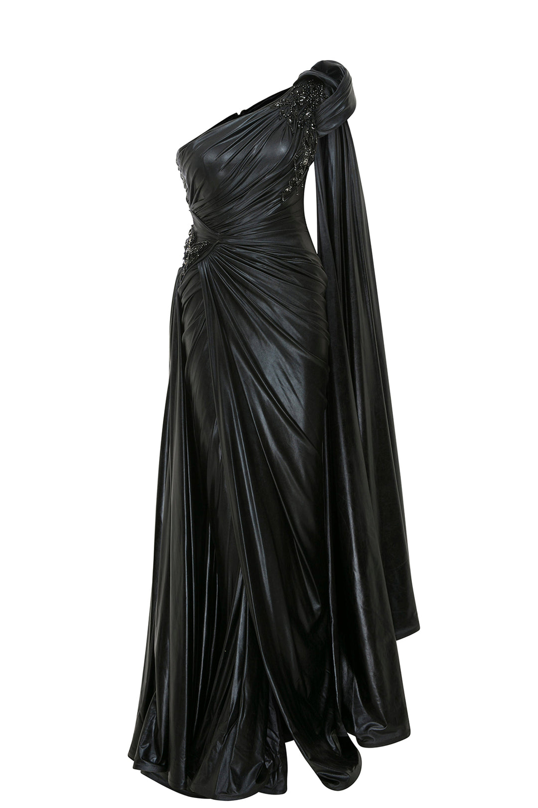 Asymmetric Lycra Dress with Sarong and Embroidered Waist