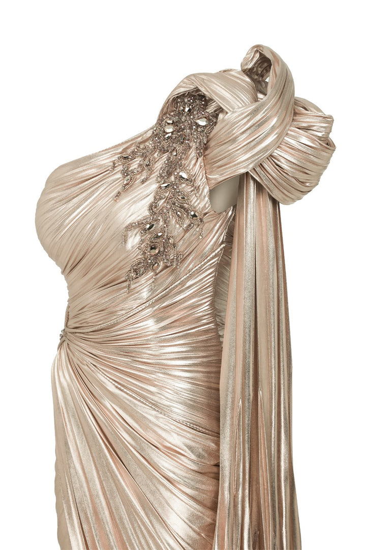 Asymmetric Lycra Dress with Sarong and Embroidered Waist