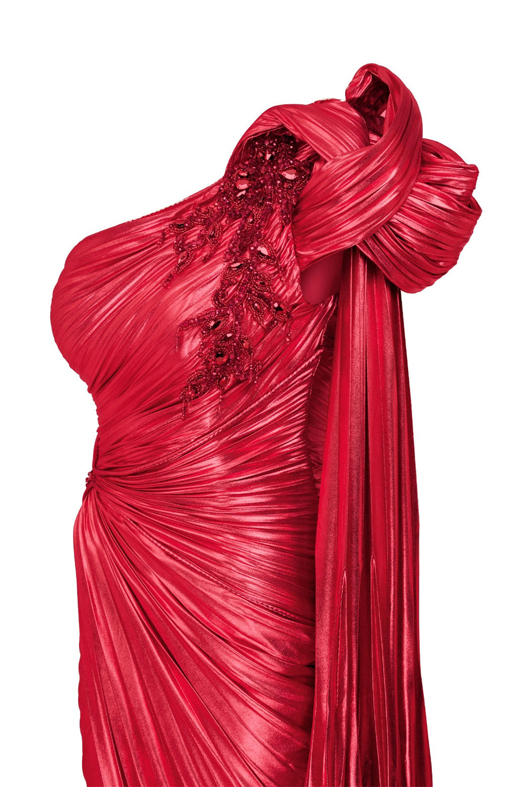 Asymmetric Lycra Dress with Sarong and Embroidered Waist