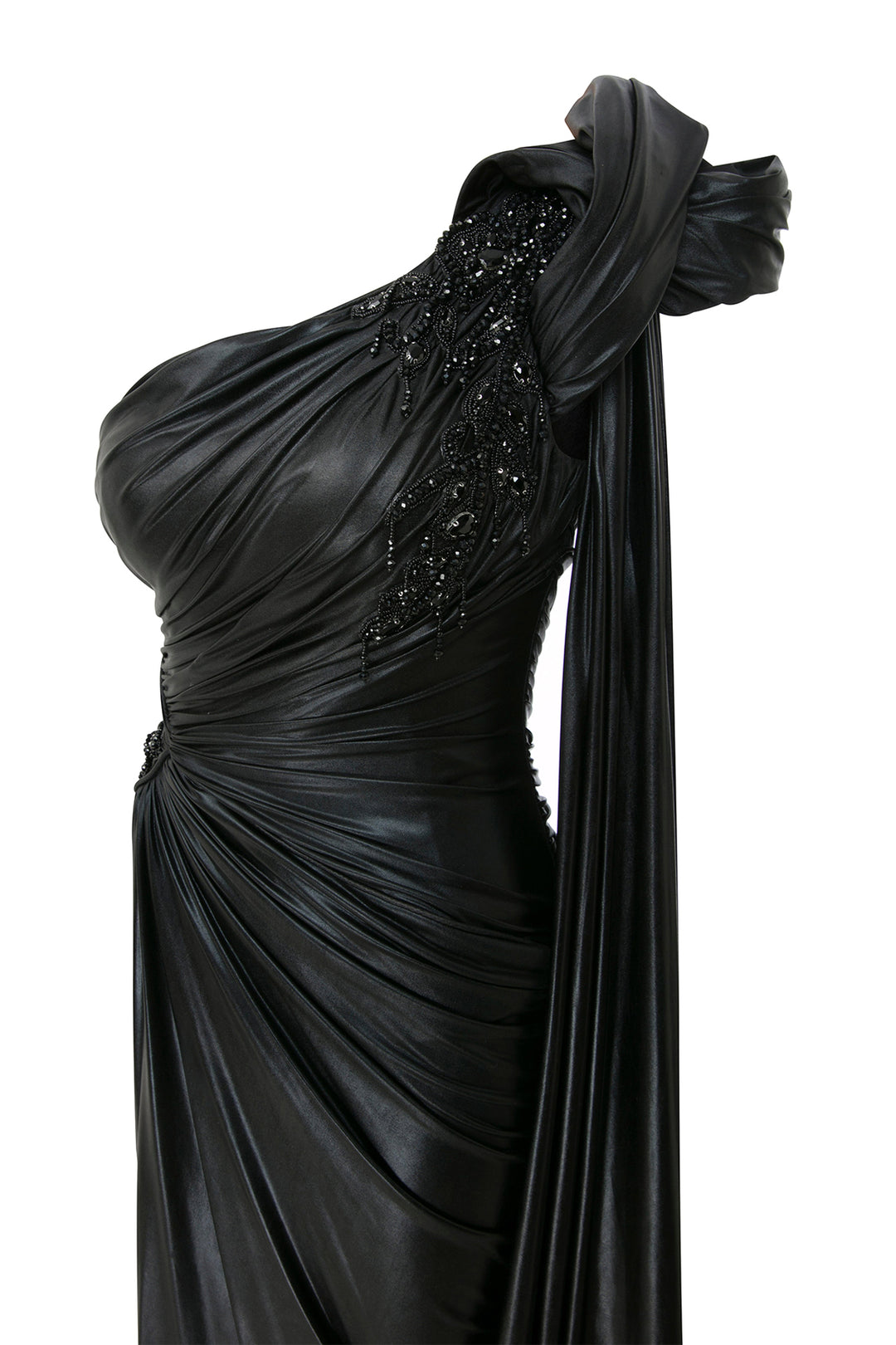 Asymmetric Lycra Dress with Sarong and Embroidered Waist