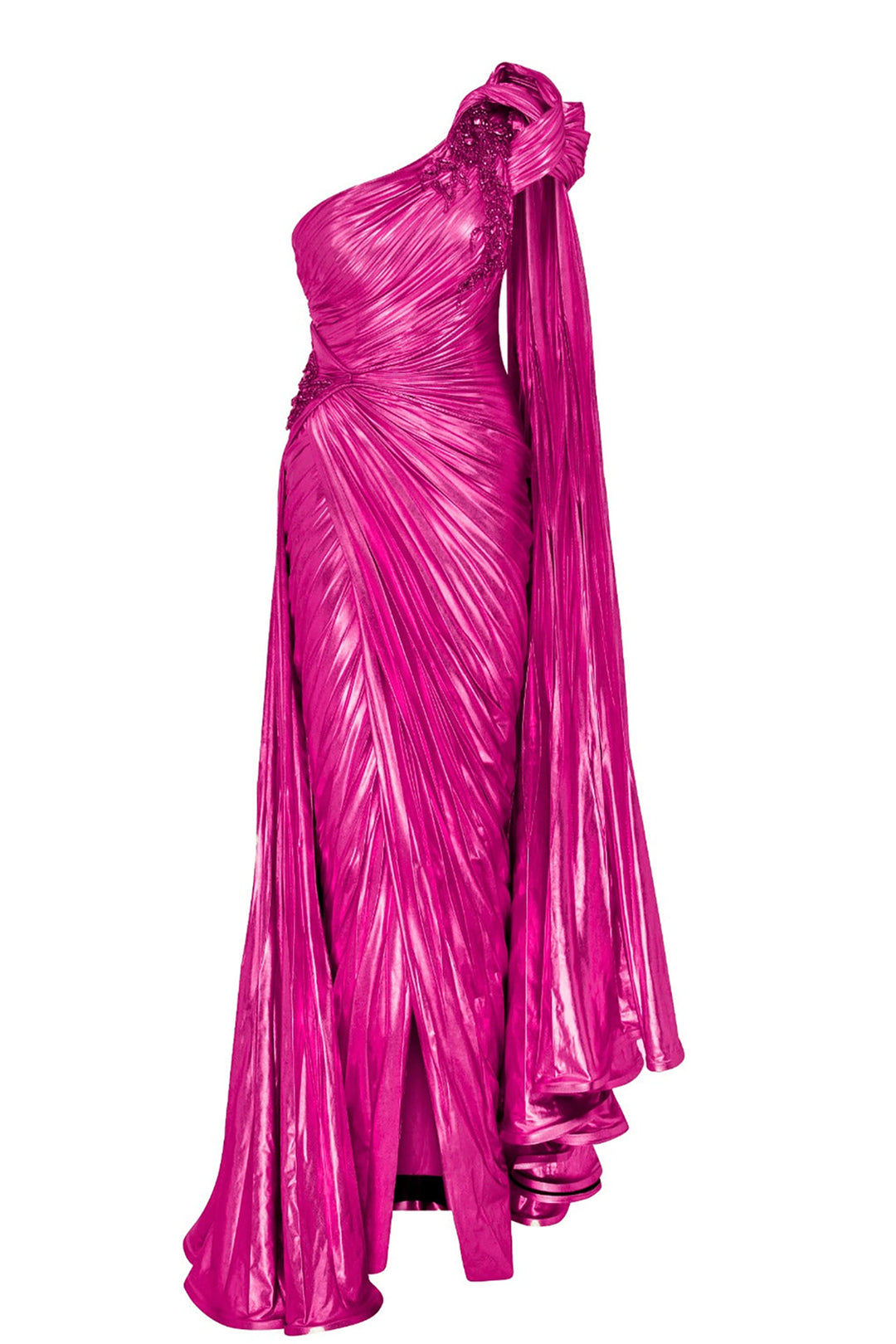 Asymmetric Lycra Dress with Sarong and Embroidered Waist