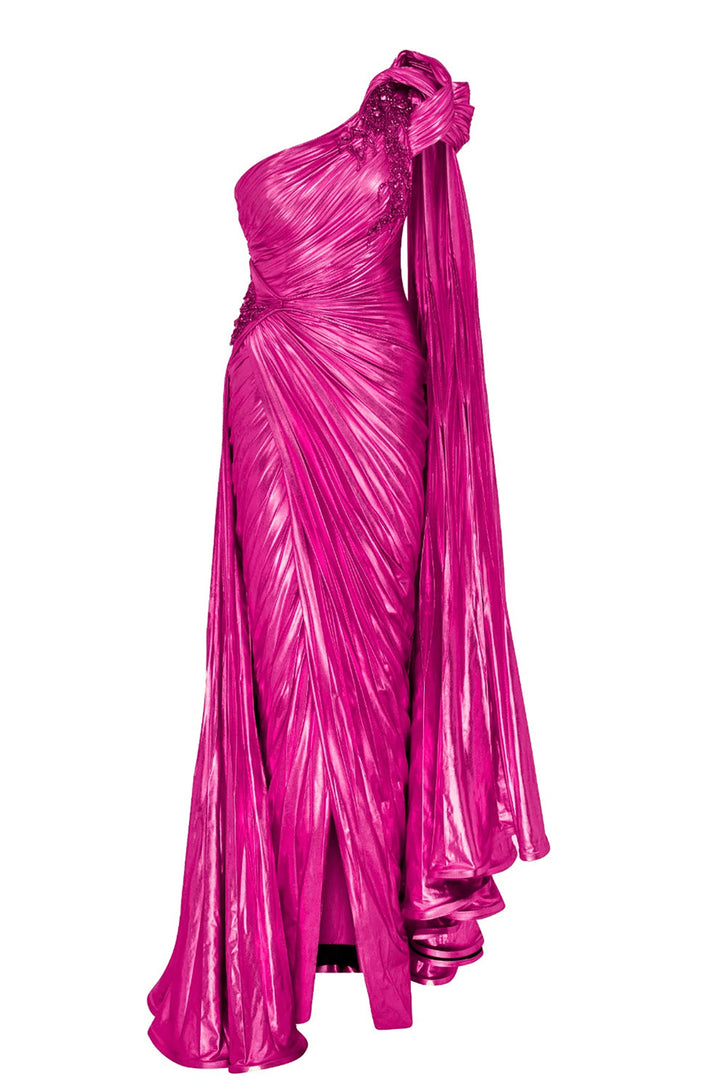 Asymmetric Lycra Dress with Sarong and Embroidered Waist