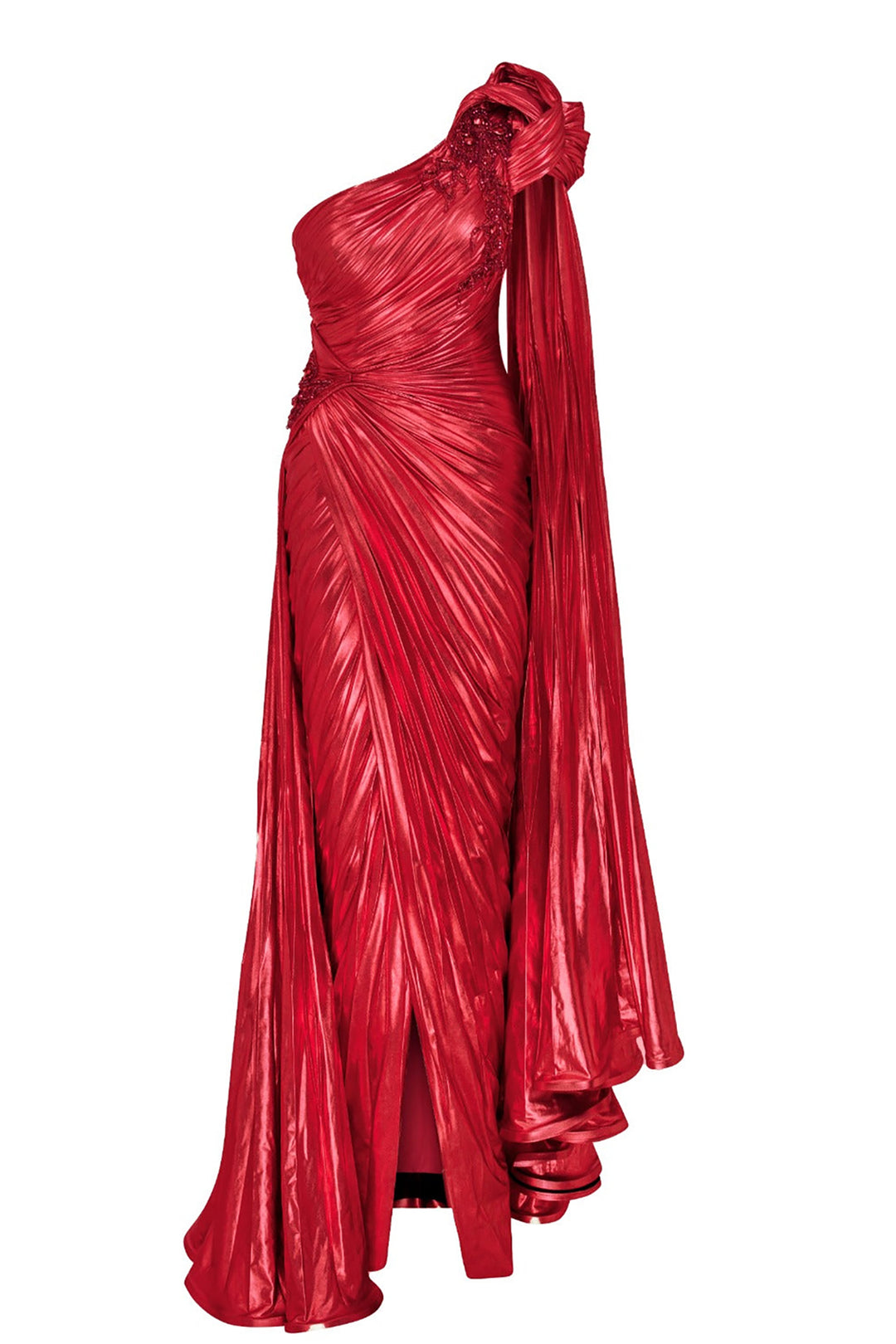 Asymmetric Lycra Dress with Sarong and Embroidered Waist